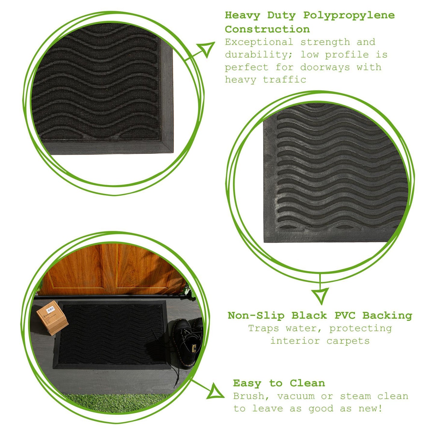 60cm x 40cm Black Waves Heavy Duty Door Mat