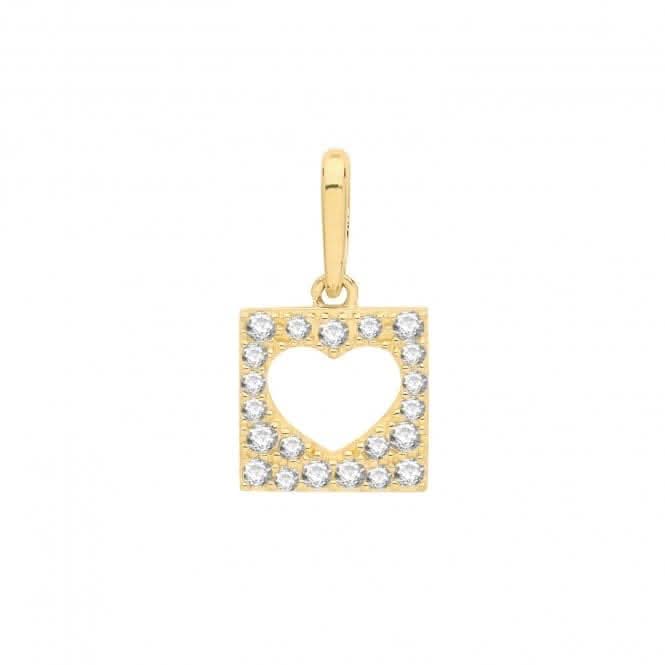 9CT Yellow Gold Zirconia Heart & Square Charm PN1137