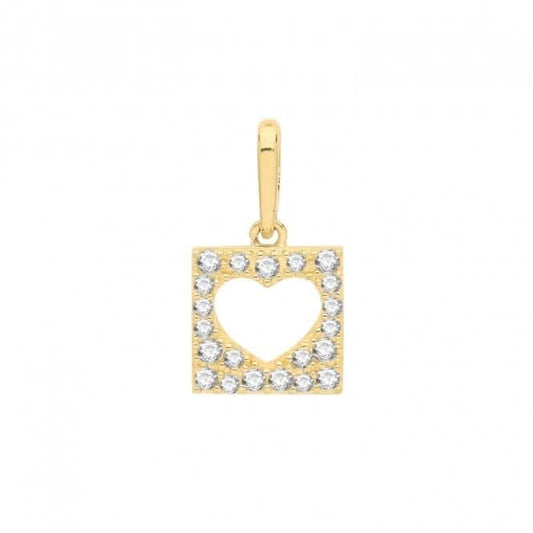 9CT Yellow Gold Zirconia Heart & Square Charm PN1137