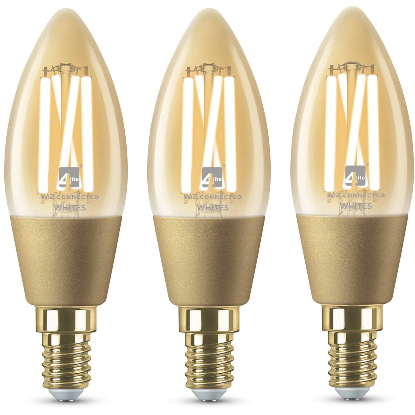 4lite WiZ Connected C35 Candle Filament Amber WiFi LED Smart Bulb - E14 Small Screw