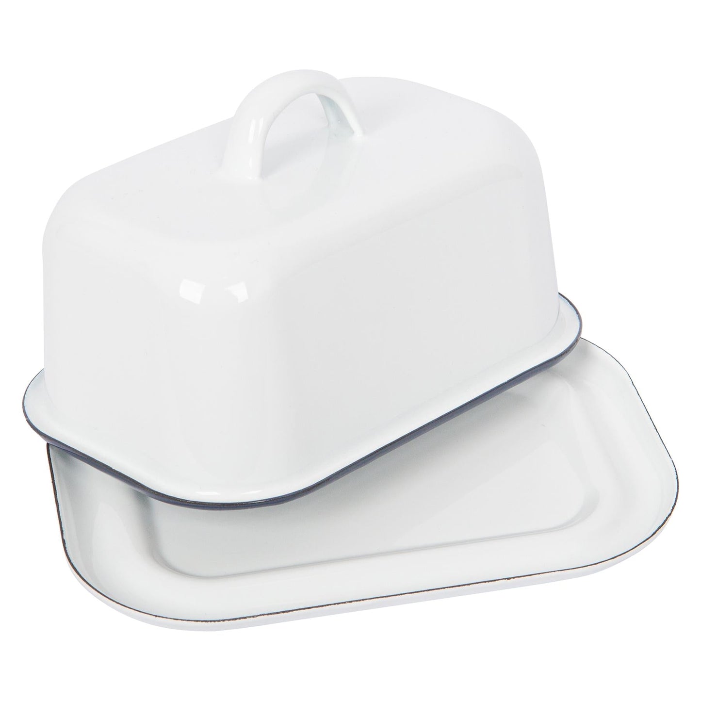 18.5cm x 10cm White Enamel Butter Dish
