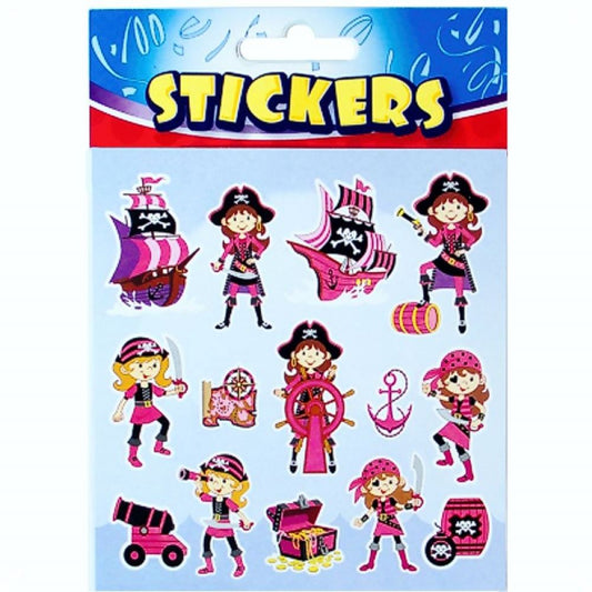 Children's Pack of 14 Fun Pink Pirate Themed Stickers