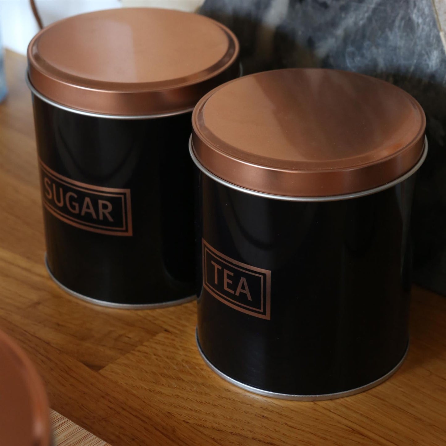 3pc Round Metal Tea Coffee Sugar Canister Set