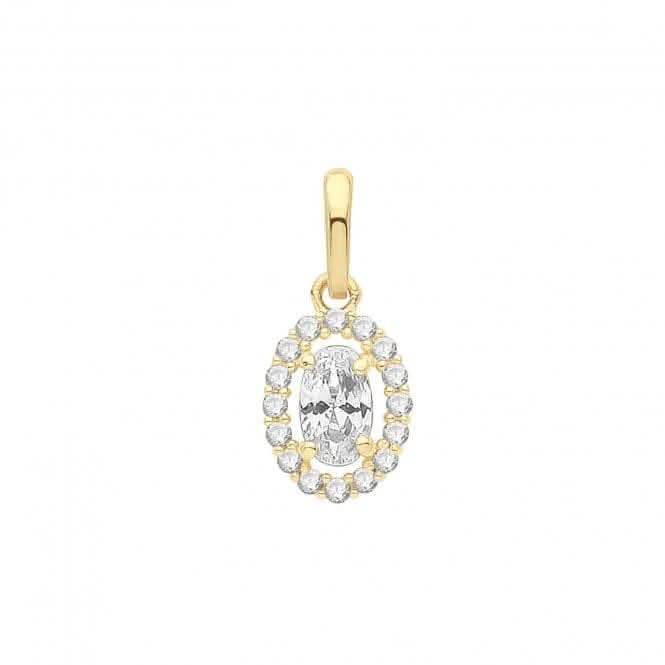 9ct Gold Oval Zirconia Halo Style Pendant PN1247