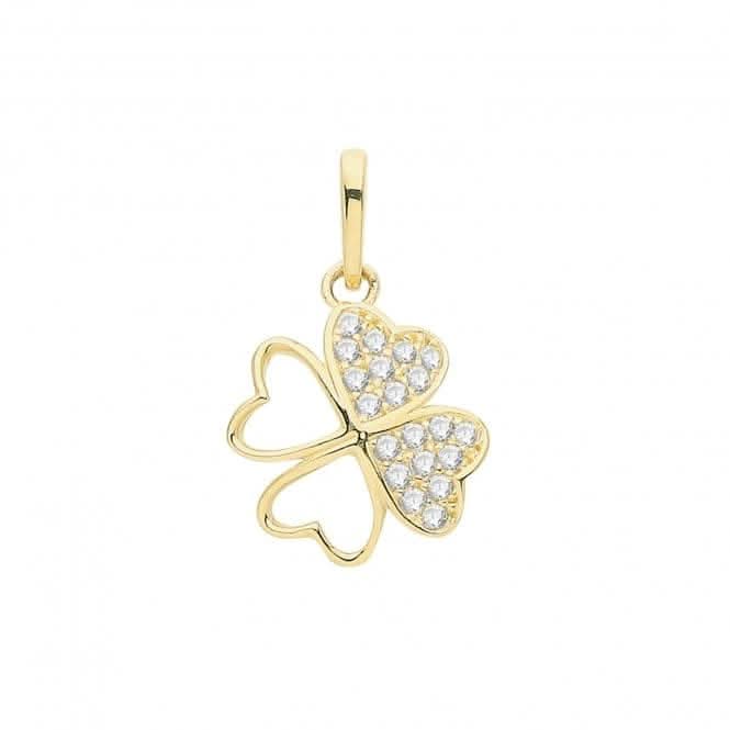 9ct Gold Zirconia Heart Shape Clover Pendant PN1277