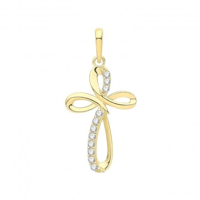 9ct Gold Zirconia Rounded Cross Pendant PN1267