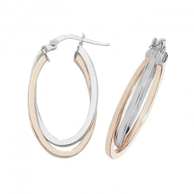 9ct Rose and White Gold Oval Double Hoop Earrings ER1012R