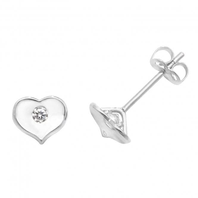 9ct White Gold Heart With Single Zirconia Stud Earrings ES430W