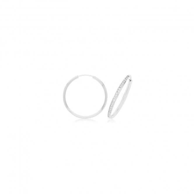 9ct White Gold Thin Zirconia Hoops