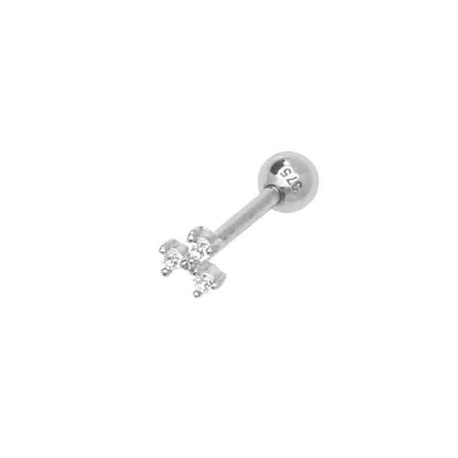 9ct White Gold Triple Zirconia Cartilage 8.5mm Post Stud ES911WP