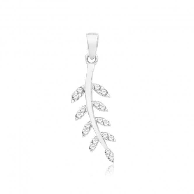 9ct White Gold Zirconia Leaf Branch Pendant PN1313W