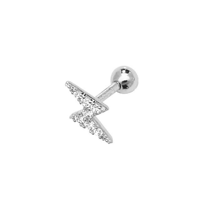 9ct White Gold Zirconia Lightning Bolt Cartilage 6mm Post Stud ES922W