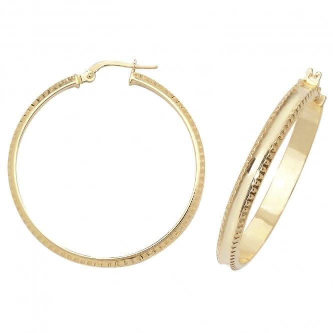 9ct Yellow Gold 30mm Double-Cut Hoop Earrings ER960