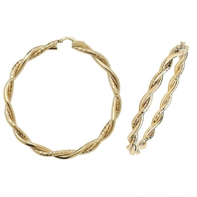 9ct Yellow Gold 60mm Diamond Cut Hoop Earrings ER988