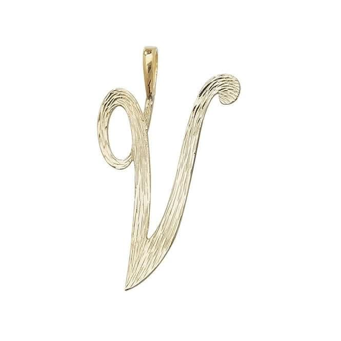 9ct Yellow Gold Barked Script Initial Pendant PN529/V