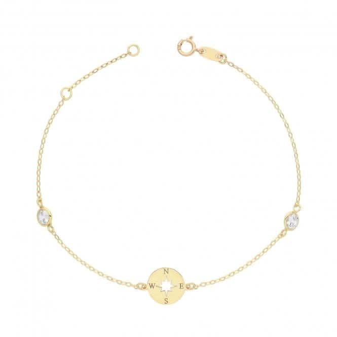 9ct Gold Compass Bracelet with Zirconia Stones