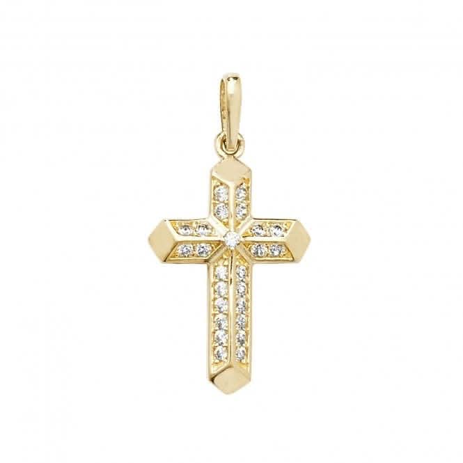 9ct Yellow Gold Cross Zirconia Pendant PN066