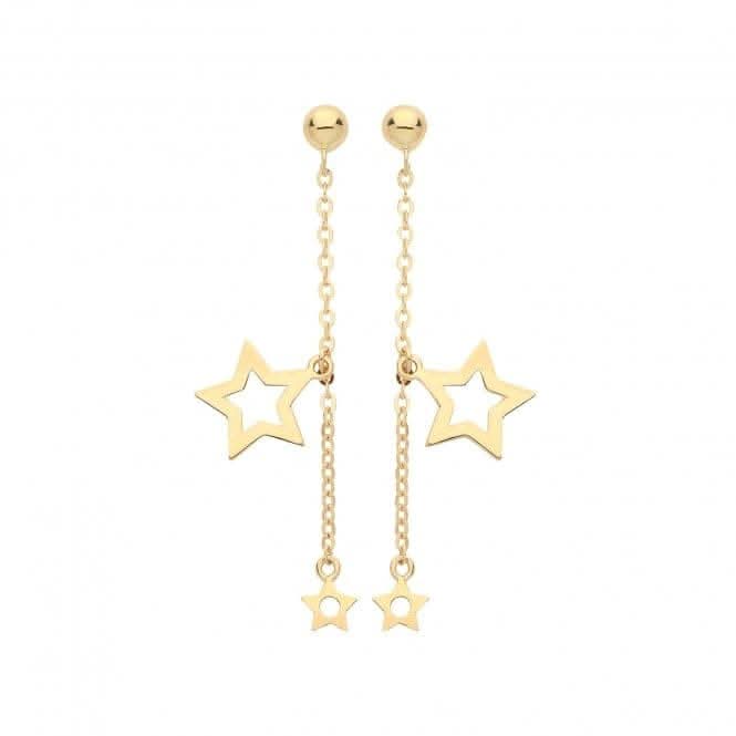 9ct Yellow Gold Double Star Drop Earrings ES1650