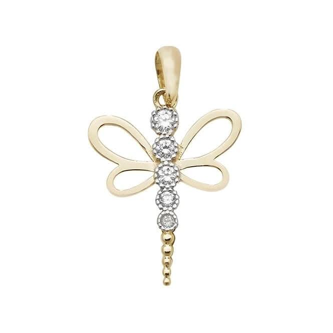 9ct Yellow Gold Dragon Fly Zirconia Pendant PN1010