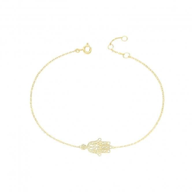 9ct Yellow Gold Filigree Hamsa Chain Bracelet
