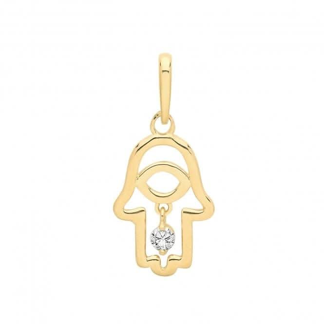 9ct Yellow Gold Hamsa With Dangle Zirconia Charm PN1125