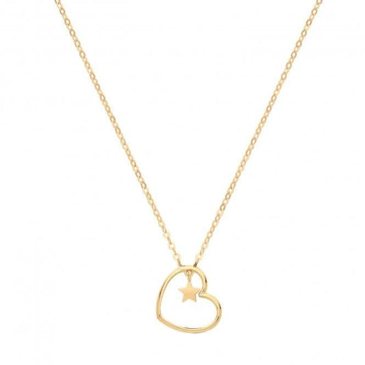 9ct Yellow Gold Heart With Star Charm Necklet NK1605