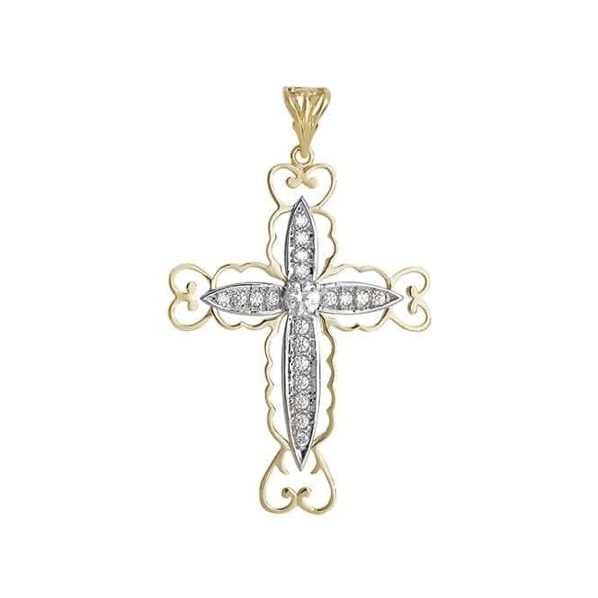 9ct Yellow Gold Large Cut Out Zirconia Cross Pendant PN843