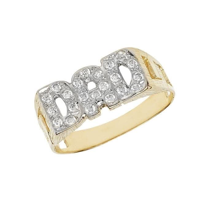 9ct Yellow Gold Mens Curb Sides Dad Zirconia Ring RN204CZ