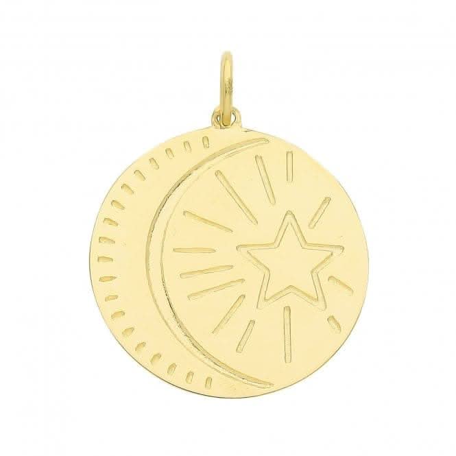 9ct Yellow Gold Moon And Star Disk Pendant PN1234