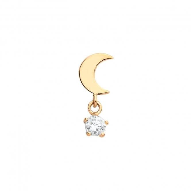 9ct Yellow Gold Moon Cartilage 6mm Post Stud With Dangle Zirconia ES1918