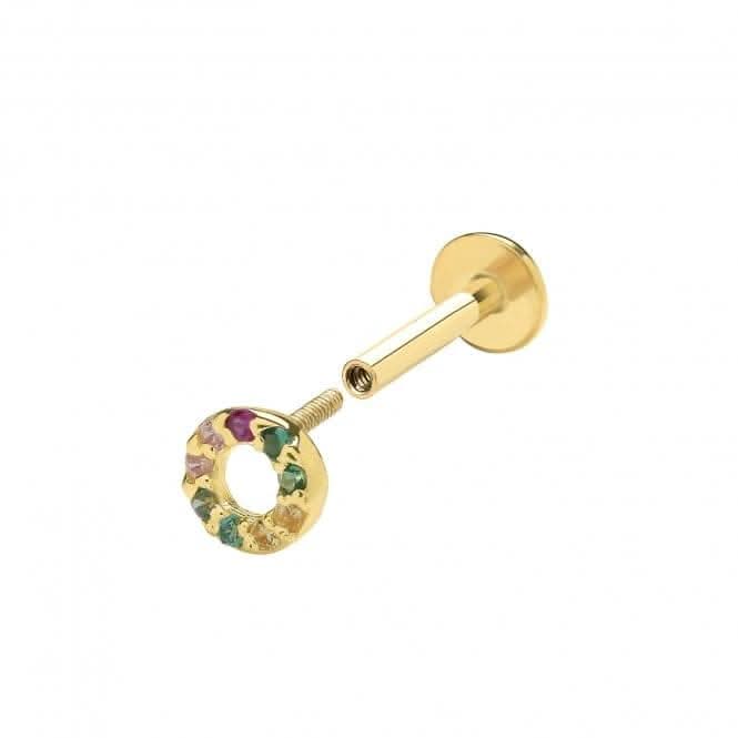 9ct Yellow Gold Multicoloured Zirconia Circle Cartilage Labret ES2052
