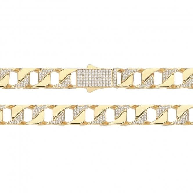 9CT Yellow Gold Cuban Link Chain with Zirconia