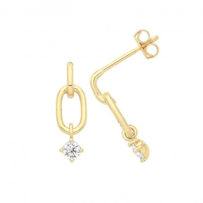 9ct Yellow Gold Oval Link Stud With Hanging Zirconia ES1700