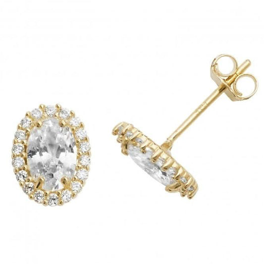 9ct Yellow Gold Oval Zirconia Stud Earrings ES525