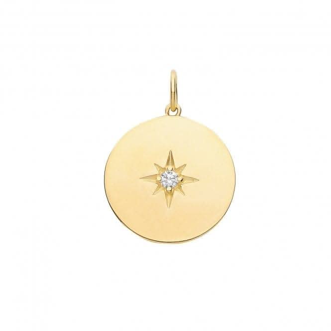9ct Yellow Gold Round Disc With Single Zirconia Charm PN1169