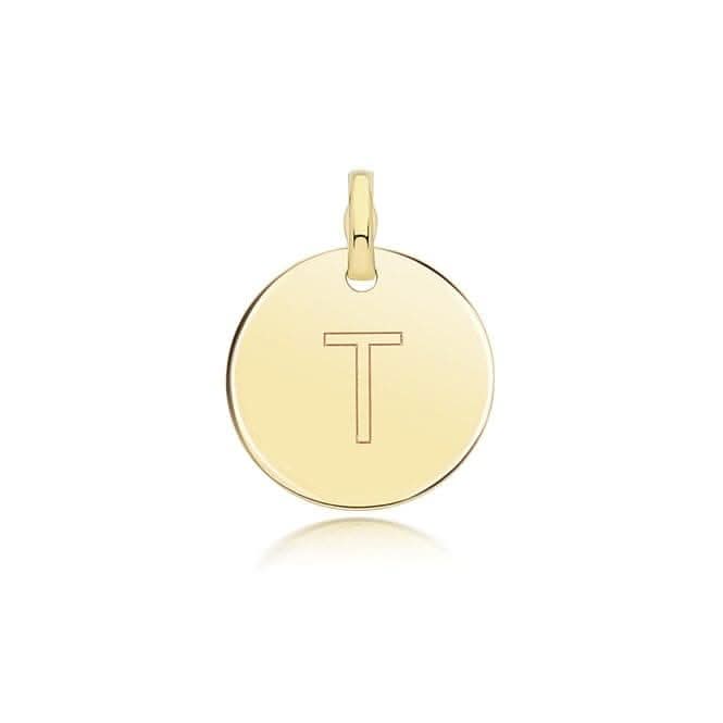 9ct Yellow Gold Round Plain Initial Pendant PN1280/T