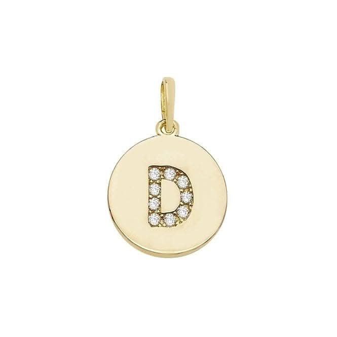 9ct Yellow Gold Round Zirconia Initial Pendant PN610/D