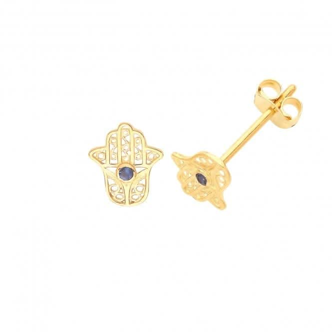9ct Yellow Gold Hamsa Studs With Stones ES678