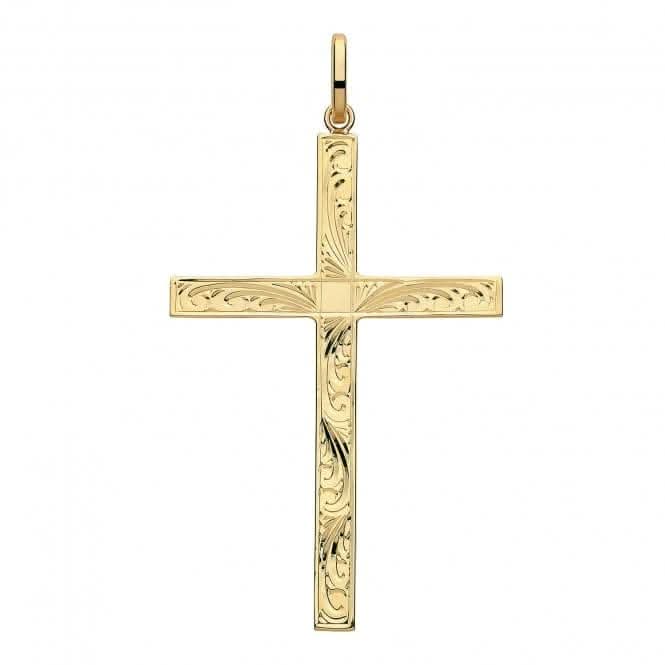 9ct Yellow Gold Semi Solid Cross H Engraved PN1215E