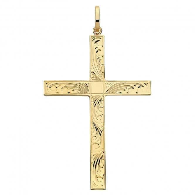 9ct Yellow Gold Semi Solid Cross H Engraved PN1216E