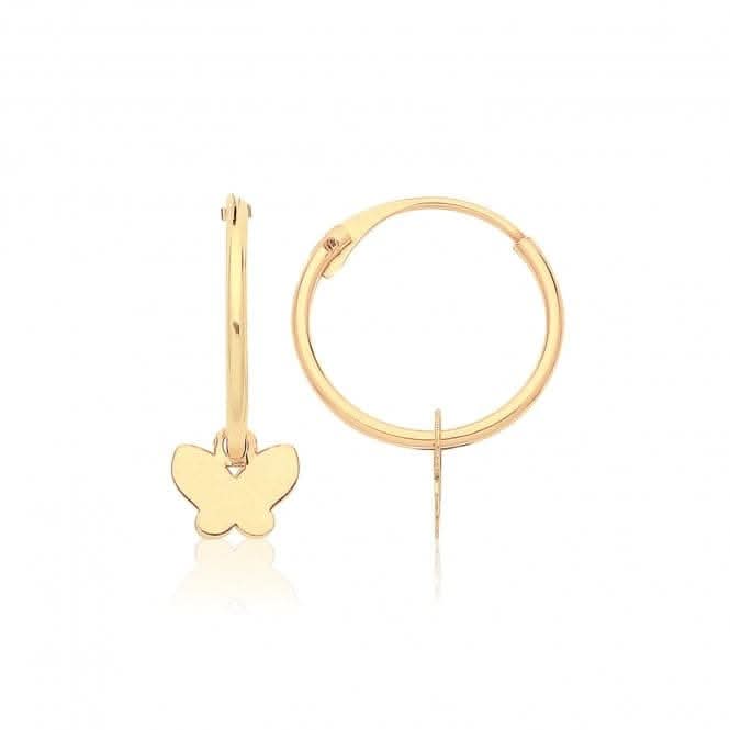 9ct Yellow Gold Sleepers With Hanging Butterfly Charm ES760
