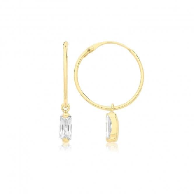 9ct Yellow Gold Sleepers With Hanging Zirconia ES755