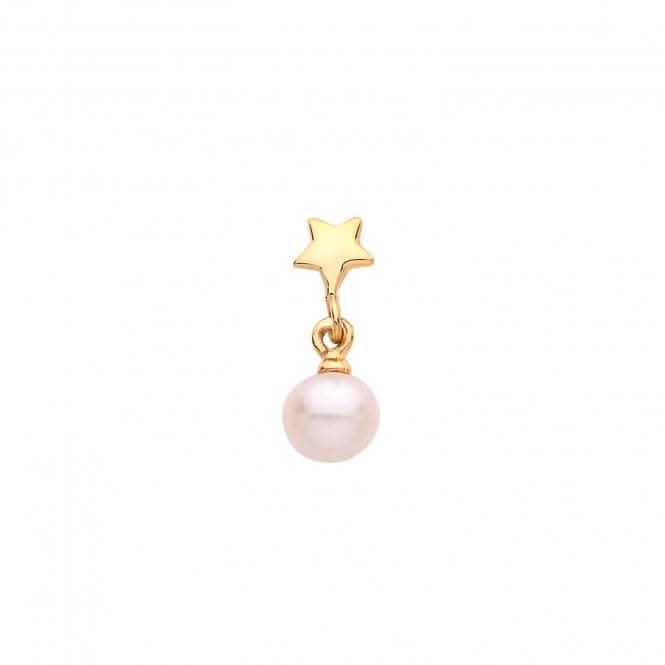 9ct Yellow Gold Star Cartilage 6mm Post Stud With Dangle Pearl ES1917
