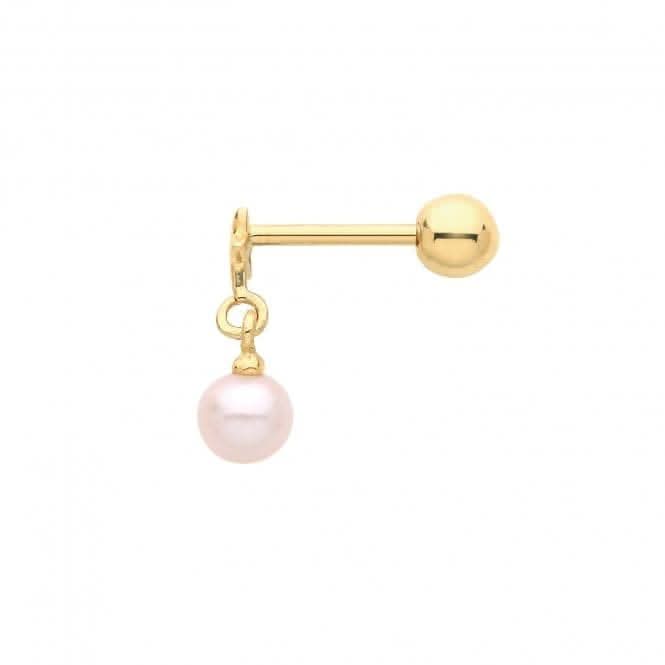 9ct Yellow Gold Star Cartilage 6mm Post Stud With Dangle Pearl ES1917