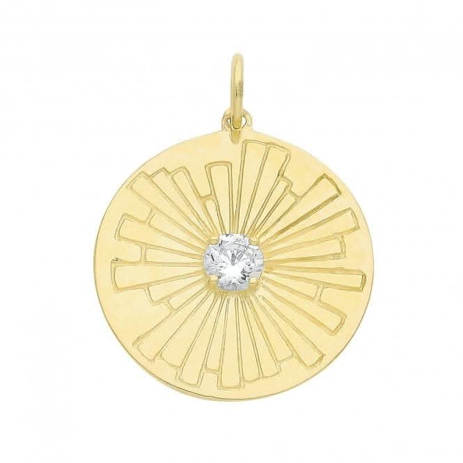 9ct Yellow Gold Sun Rays Disk Pendant PN1235