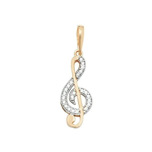 9ct Yellow Gold Treble Clef Zirconia Pendant PN1055