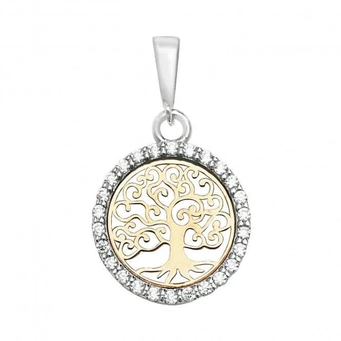 9ct Yellow Gold Tree Of Life Round Zirconia Pendant PN1063