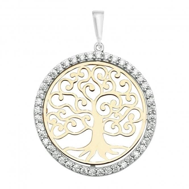 9ct Yellow Gold Tree Of Life Round Zirconia Pendant PN1065