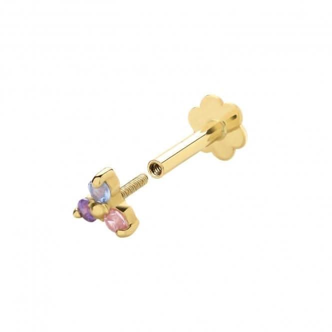 9ct Yellow Gold Tricolour Zirconia Flower Cartilage Labret ES2050