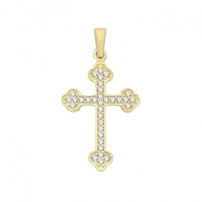 9ct Yellow Gold Zirconia Budded Cross Pendant PN1309